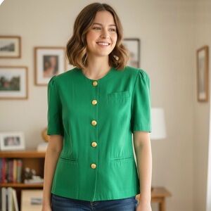 Vintage Green Blazer with Gold Buttons